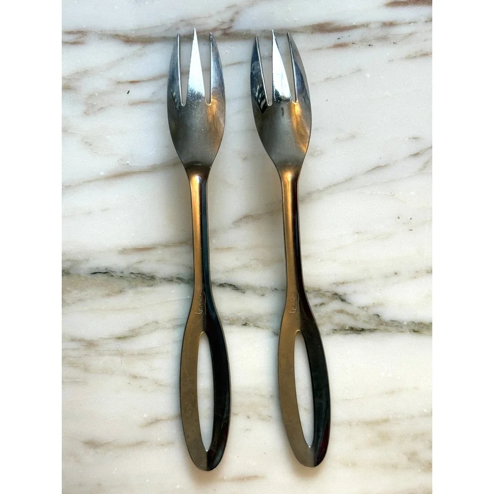 Vintage Signed Stainless Steel Serving Forks Set of 2 MCM 10.25